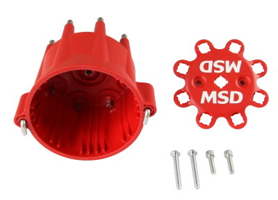 Distributor Cap, HEI Style Terminals, Stainless Terminals, Twist Lock, Red, Vented, Chevy V8, Each - MSD8433