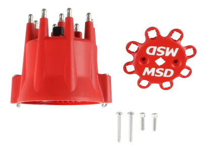 Distributor Cap, HEI Style Terminals, Stainless Terminals, Twist Lock, Red, Vented, Chevy V8, Each - MSD8433