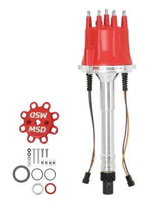 Distributor, Pro-Billet, Dual Magnetic Pickup, Mechanical Advance, HEI Style Terminal, Red, Chevy V8, Each - MSD8356