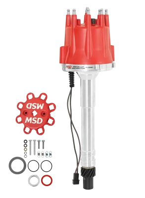 Distributor, Pro-Billet, Magnetic Pickup, Mechanical Advance, HEI Style Terminal, Slip Collar, Red, Chevy V8, Each - MSD85561