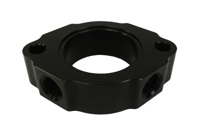 Water Neck Spacer, 1 in Thick, Two 3/8 in NPT Female Ports, O-Ring Seal, Aluminum, Black Anodized, Chevy V8, Each - KRC15375000
