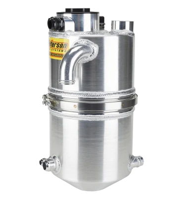 Oil Tank, Dry Sump, 16 qt, 19-7/8 in Tall, 9 in OD, 16 AN Male O-Ring Inlet, 16 AN Male O-Ring Outlet, Integral Breather, Filter, Aluminum, Natural, Each - PET08-9016