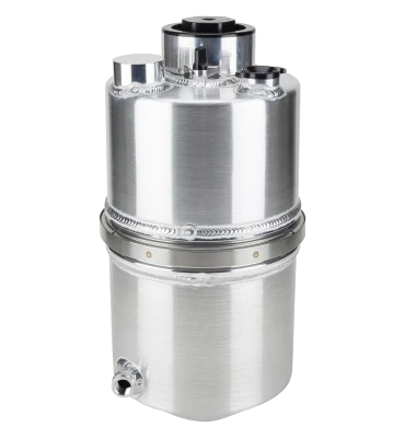 Oil Tank, Dry Sump, 16 qt, 19-7/8 in Tall, 9 in OD, 16 AN Male O-Ring Inlet, 16 AN Male O-Ring Outlet, Integral Breather, Filter, Aluminum, Natural, Each - PET08-9016