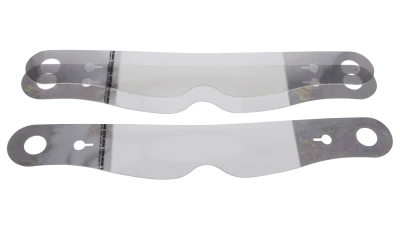 Helmet Shield Tear Off, Xstack 10, 2 mm Thick, 11-1/2 in Center to Center, Nose Notch, Plastic, Clear, Simpson Helmets, Set of 30 - ROP10204C