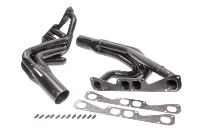 Full Length Headers, Dirt Late Model, 1.75 to 1.875in. Primary, 3.5in. Collector, Includes Gaskets and Hardware, Spread Port Heads, Steel, Black Paint, Small Block Chevy, Fits Rocket (Not XR1) and Bernheisel, Pair. - SCH142-525LVSP