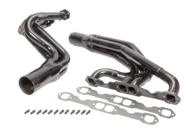 Full Length Headers, Dirt Late Model, 1.75 to 1.875in. Primary, 3.5in. Collector, Includes Gaskets and Hardware, Steel, Black Paint, Small Block Chevy, Fits Masterbilt and Rocket XR1, Pair. - SCH142-505LVG