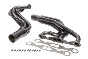 Full Length Headers, Dirt Late Model, 1.75 to 1.875in. Primary, 3.5in. Collector, Includes Gaskets and Hardware, Steel, Black Paint, Small Block Chevy, Fits Masterbilt and Rocket XR1, Pair.