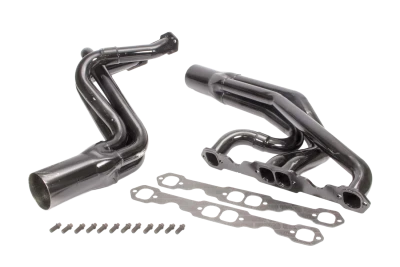 Full Length Headers, Dirt Late Model, 1.75in. Primary, 3.5in. Collector, Includes Gaskets and Hardware, Steel, Black Paint, Small Block Chevy, Fits Barry Wright, Bullitt, GRT, PPM, Pierce, Shaw, Rayburn, Stinger, TNT, and Warrior, Pair. - SCH142-605LG