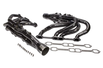 Full Length Headers, IMCA Modified Tri-Y, 1.75 to 1.875in. Primary, 3.5in. Collector, Includes Gaskets and Hardware, Steel, Black Paint, 18 Degree Head, Small Block Chevy, Fits Dirt Works, Harris, Hoffman, Impressive, Lightning ('17 and Older), Pierce, and Victory, Pair. - SCH1186VY18
