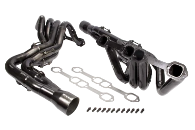 Full Length Headers, IMCA Modified Try-Y, 1.75 to 1.875in. Primary, 3.5in. Collector, Includes Gaskets and Hardware, Steel, Black Paint, 18 Degree Head, Small Block Chevy, fits Bandit, BMS, Dirtworks, GRT, Harris, Hoffman, Jet, Larry Shaw, and Xtreme, Pair. - SCH1106VY18