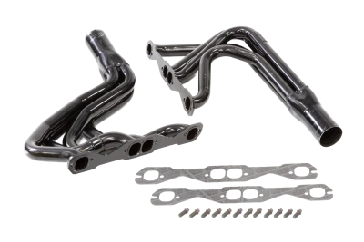 Full Length Headers, IMCA Modified, 1.625in. Primary, 3in. Collector, Includes Gaskets and Hardware, Steel, Black Paint, 602 Crate, Small Block Chevy, Fits BMS, Dirt Works, Hoffman, Jet, KMOD, Pierce, Sardeson, Smileys and Victory, Pair. - SCH1185CM2