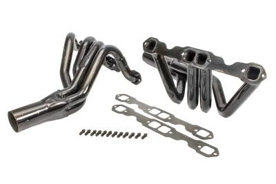 Full Length Headers, IMCA Modified, 1.625in. Primary, 3in. Collector, Includes Gaskets and Hardware, Steel, Black Paint, For 602 Crate, Pair. (Fits Hoffman, Kazzbuilt, MB Customs, Razor and Sidebiter Chassis.) - SCH1101-CM2