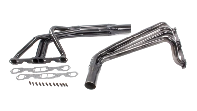 Full Length Headers, IMCA Modified, 1.625in. Primary, 3in. Collector, Includes Gaskets and Hardware, Steel, Black Paint, Small Block Chevy, Pair. (Fits Hoffman, Kazzbuilt, MB Customs, Razor and Sidebiter Chassis.) - SCH1101