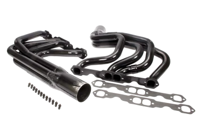Full Length Headers, IMCA Modified, 1.75in. Primary, 3.5in. Collector, Includes Gaskets and Hardware, Steel, Black Paint, Small Block Chevy, Fits BMS Dirt Works, Hoffman, Jet, KMOD, Pierce, Sardeson, Smileys and Victory, Pair. - SCH1186