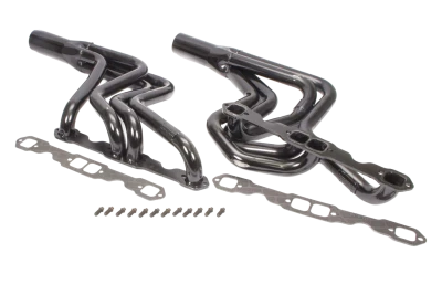 Full Length Headers, Street Stock, 1.625in. Primary, 3in. Collector, Includes Gaskets and Hardware, Steel, Black Paint, Small Block Chevy, Fits Malibu, Monte Carlo, Grand Prix, Regal, Cutlass, and 1970-1981 Camaro/ Firebird,Pair. - SCH185M