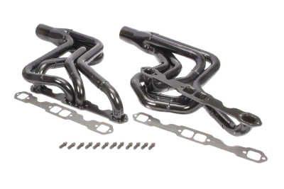 Full Length Headers, Street Stock, 1.625in. to 1.75in. Primary, 3in. Collector, Step Style, Includes Gaskets and Hardware, Steel, Black Paint, Small Block Chevy, Fits Malibu, Monte Carlo, Grand Prix, Regal, Cutlass, and 1970-1981 Camaro/ Firebird, Pair. - SCH185V