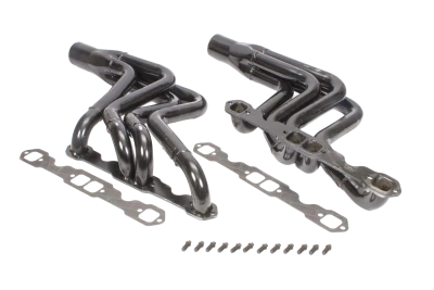 Full Length Step Headers, Street Stock, 1.625in. to 1.75in. Primary, 3in. Collector, Steel, Black Paint, Small Block Chevy, Fits Camaro and Monte Carlo, Pair. - SCH165VA