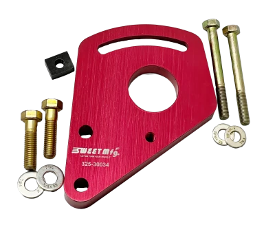 Power Steering Pump Bracket, Driver Side, Block Mount, Billet Aluminum, Red Anodized, Small Block Chevy, Kit - SWE325-30034