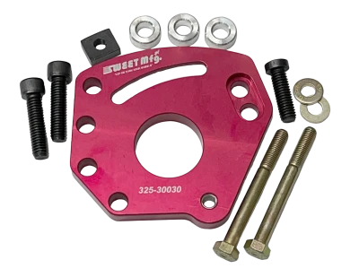 Power Steering Pump Bracket, Driver Side, Head Mount, Billet Aluminum, Red Anodized, Small Block Chevy, Kit - SWE325-30030
