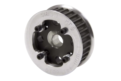 Power Steering Pump Pulley, HTD, 33 Tooth, Press-On, Belt Guides, Aluminum, Black Anodized, Eachs - SWE301-30043
