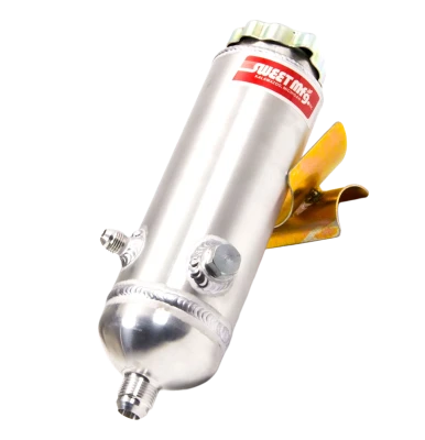Power Steering Reservoir, 1 pt, 7 in Tall x 3 in Diameter, 6 AN Male Inlet, 10 AN Male Outlet, Bracket / Cap Included, Aluminum, Natural, Each - SWE301-30071