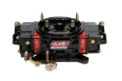 Willy's Gas Carburetor, Circle Track, 355-406 C.I., 4-Barrel, 750 CFM, Square Bore, No Choke, Mechanical Secondary, Dual Inlet, Aluminum, Black Powder Coat / Red Anodized, Each. - WLY64002