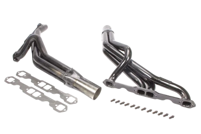 Headers, Street Stock, Full, 1.75in. Primary, 3.5in. Collector, Includes Gaskets and Hardware, Steel, Black Paint, Stock Clip, Small Block Chevy, Pair. - SCH156
