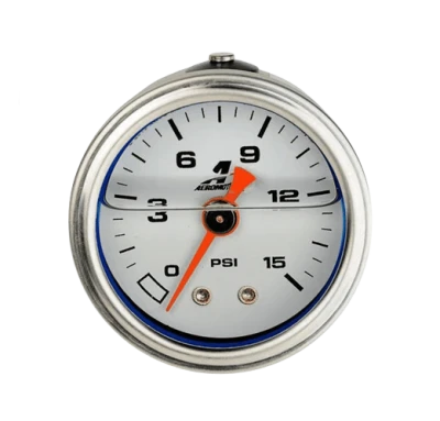 Fuel Pressure Gauge, 0-15 psi, Mechanical, Analog, Full Sweep, 1-1/2 in Diameter, 1/8 in NPT Port, White Face, Each - AFS15632
