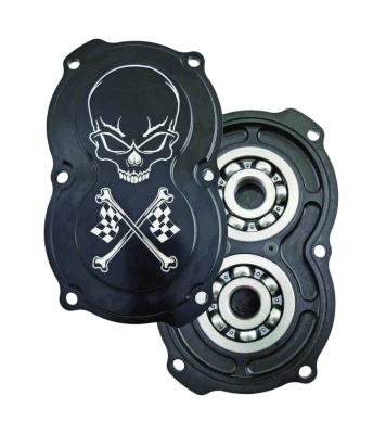 Quick Change Rear End Gear Cover, 6 Bolt, O-Ring Seal, Sprint, Includes Bearings, Cross Bones, Aluminum, Black, Each. (Replacement O-Ring is QCW8446) - QCW12070