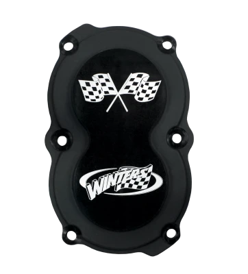 Quick Change Rear End Gear Cover, 6 Bolt, O-Ring Seal, Sprint, Includes Bearings, Cross Checkered Flags, Aluminum, Black, Each. (Replacement O-Ring is QCW8447) - QCW12175