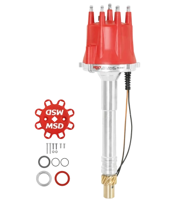 Distributor, Pro-Billet, Magnetic Pickup, Locked Advance, HEI Style Terminal, Slip Collar, Red, Chevy V8, Bronze Gear,Each - MSD85501