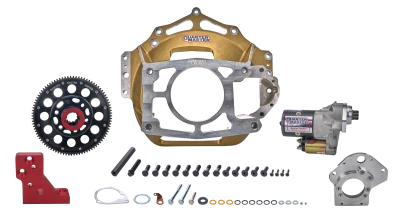 Bellhousing, Clutchless, Bellhousing / Flywheel / Hardware / Starter, Reverse Mount, Magnesium, 2-Piece Seal, Chevy, Bert / Brinn, Kit - QTR115509124TM