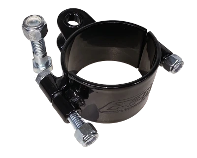 Clamp, Axle Mount, Liftbar Bracket,3 in ID, 2 in wide, 2 pc, 3/16 in double tab mount, angled, 1/2 in OD hole, steel, black powder coated. - PPM4017