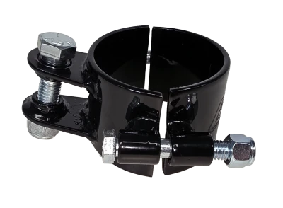 Clamp, Axle Mount, Liftbar Bracket,3 in ID, 2 in wide, 2 pc, 3/16 in double tab mount, angled, 1/2 in OD hole, steel, black powder coated. - PPM4017