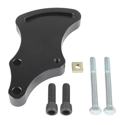 Power Steering Pump Bracket, Economy, Driver Side, Block Mount, Aluminum, Black Anodized, Short Water Pump, Small Block Chevy, Kit - PPM325-30034