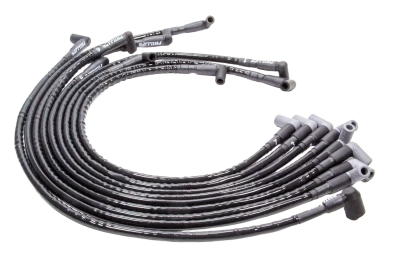 Spark Plug Wire Set, Woody Wires, Spiral Core, 8 mm, Sleeved, Black, 90 Degree Boots, HEI Style Terminal, Around Back, Small Block Chevy, Kit - WDYS817
