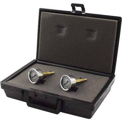 Brake Pressure Gauge, 0-1000 psi, Mechanical, Analog, Dual Gauges, Full Sweep, 1-1/2 in Diameter, 1/8 in NPT, White Face, Case Included, Kit - QCP-64-510