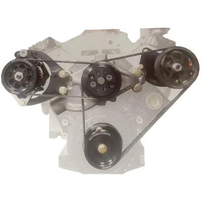 Complete Small Block Chevy Elite Series Front Drive Kit - SAVES 2 to 4 HP! Head Mount. Kit Includes:
KRC 38140000 Pro R-Lok Crank Adapter
KRC 38215375 R-Lok .375 Spacer
KRC 38235000 R-Lok Crank Pulley 3.5"
KRC 31411000 SBC Head MT Pump Bracket
GDY 4030280 3-Rib 25" Serpentine Belt
KRC 15101001 Performance Water Pump
KRC 15003000 WP Spacer Kit .375
KRC 38025400 4" Serpentine WP Pulley
KIT 16315910 Hardware for Alt Bkt
KRC 401510200 Assembly Denso Bkt K - KRC16612121