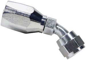 Fitting, Hose End, Power Steering, 45 degree, 6 AN Hose to 6 AN Female Swivel, Steel, Natural, Each