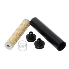 Fuel Filter, In-Line, 10 Micron, Paper Element, 8 AN Male Inlet, 8 AN Male Outlet, Aluminum, Black Anodized, Each
