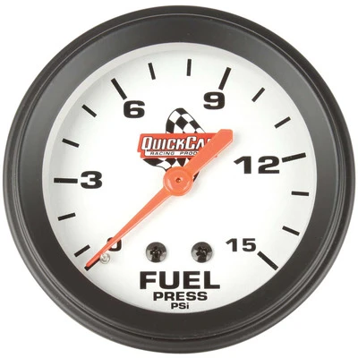 Fuel Pressure Gauge, 0-15 psi, Mechanical, Analog, Full Sweep, 2-5/8 in Diameter, Silver Face, Each - QCP-611-6000