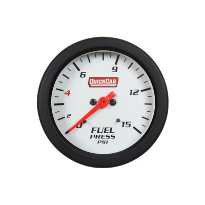 Fuel Pressure Gauge, Extreme, 0-15 psi, Mechanical, Analog, Full Sweep, 2-5/8 in Diameter, White Face, Built-in Warning Light, Each - QCP-611-7000