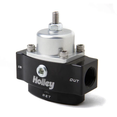 Fuel Pressure Regulator, HP Billet, 4.5 to 9 psi, In-Line, 3/8 in NPT Inlet, 3/8 in NPT Outlet, 1/8 in NPT Port, Bypass, Aluminum, Natural / Black Anodized, Diesel / E85 / Gas, Each - HOL12-841