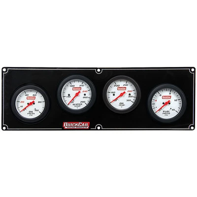 Gauge Panel Assembly, Extreme, Fuel Pressure / Oil Pressure / Oil Temperature / Water Temperature, 2-5/8 in Diameter, White Face, Warning Light, Kit - QCP-61-7021