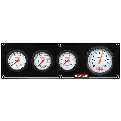 Gauge Panel Assembly, Extreme, Fuel Pressure / Oil Pressure / Tachometer / Water Temperature, Tachometer Recall, 3-3/8 in / 2-5/8 in Diameter, White Face, Kit. - QCP-61-77423