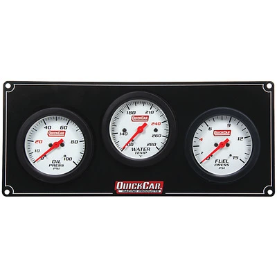 Gauge Panel Assembly, Extreme, Fuel Pressure / Oil Pressure / Water Temperature, 2-5/8 in Diameter, White Face, Warning Light, Kit - QCP-61-7012