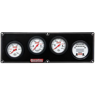 Gauge Panel Assembly, Extreme, Oil Pressure / Oil Temperature / Digital Tachometer / Water Temperature, 2-5/8 in Diameter, White Face, Warning Light, Kit. - QCP-61-7041