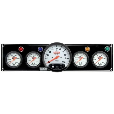Gauge Panel Assembly, Fuel Pressure / Oil Pressure / Oil Temperature / Tachometer / Water Temperature, 5 in / 2-5/8 in Diameter, Silver Face, Warning Light, Kit. - QCP-61-6751