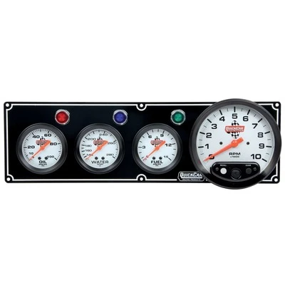 Gauge Panel Assembly, Fuel Pressure / Oil Pressure / Tachometer / Water Temperature, 5 in / 2-5/8 in Diameter, Silver Face, Warning Light, Kit. - QCP-61-6742