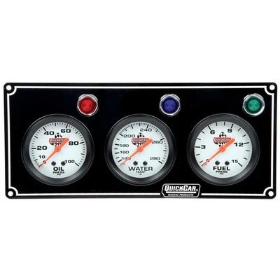 Gauge Panel Assembly, Fuel Pressure / Oil Pressure / Water Temperature, 2-5/8 in Diameter, Silver Face, Warning Light, Kit - QCP-61-6712